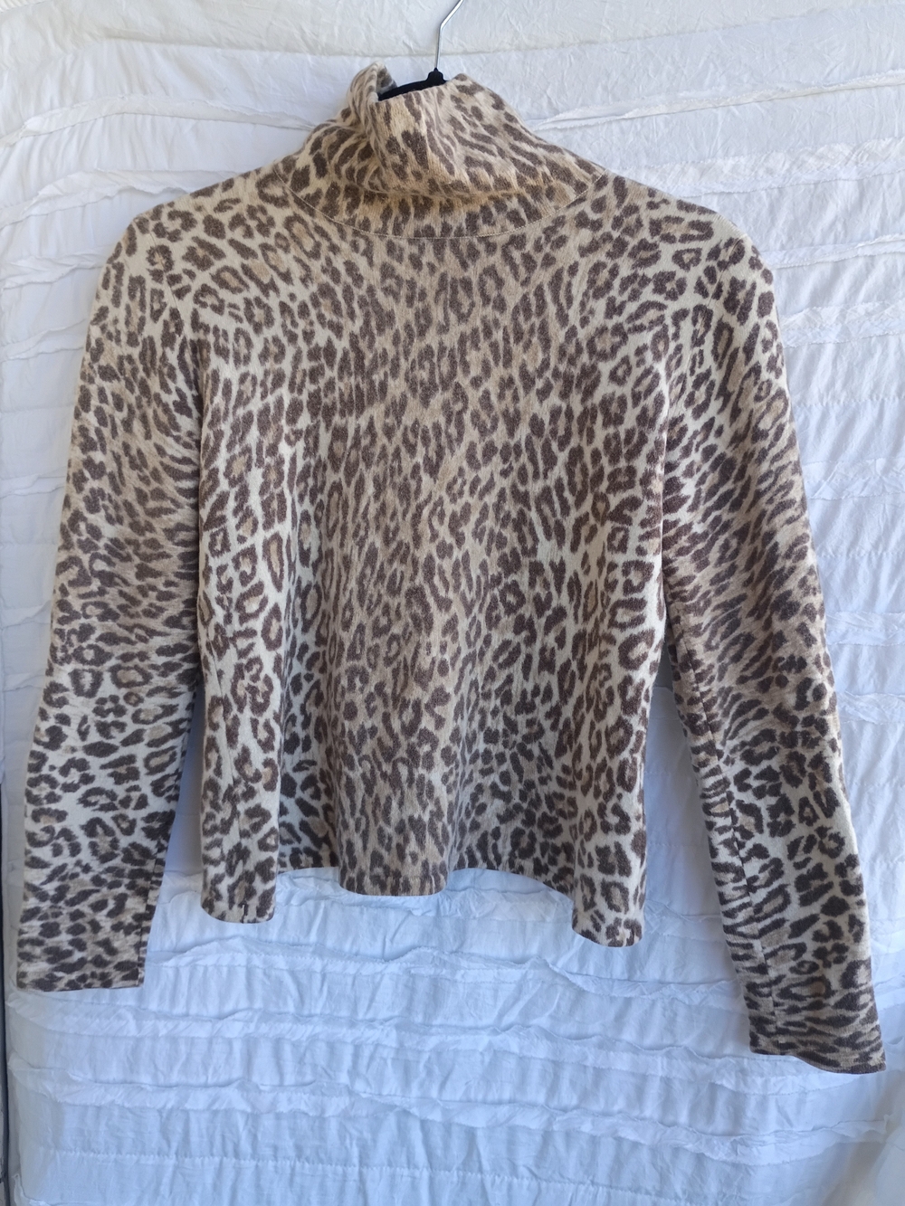 Neiman Marcus Leopard-Print Turtleneck Sweater in Brown and Cream